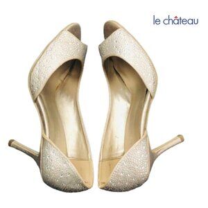 Le Chateau Peep Toe Rhinstone 3-1/2 inch Heels Size 7M